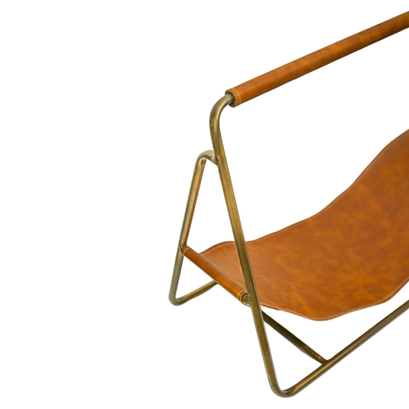 Hanging Leather Log Holder, Antique Brass