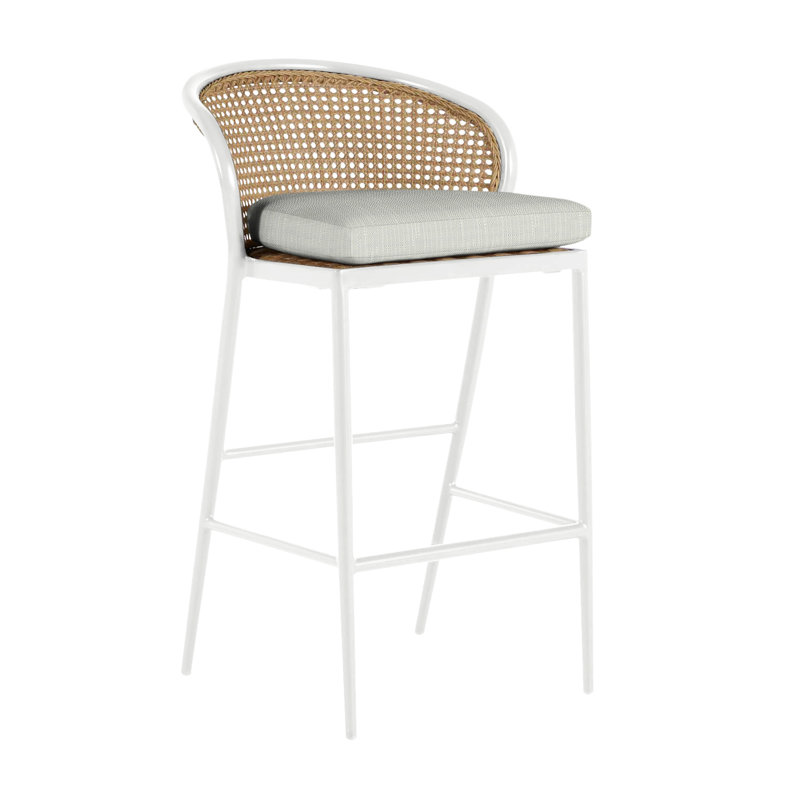 Havana 23.63 Patio Bar Stool with Cushion, Chalk/Natural Resin, No Welt, Verona Silver