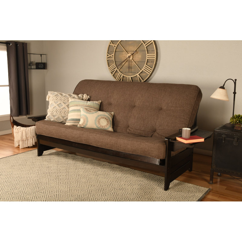 Stratford 86" Wide Queen Futon and 6000 Mattress, Linen Cocoa, Innerspring, Espresso
