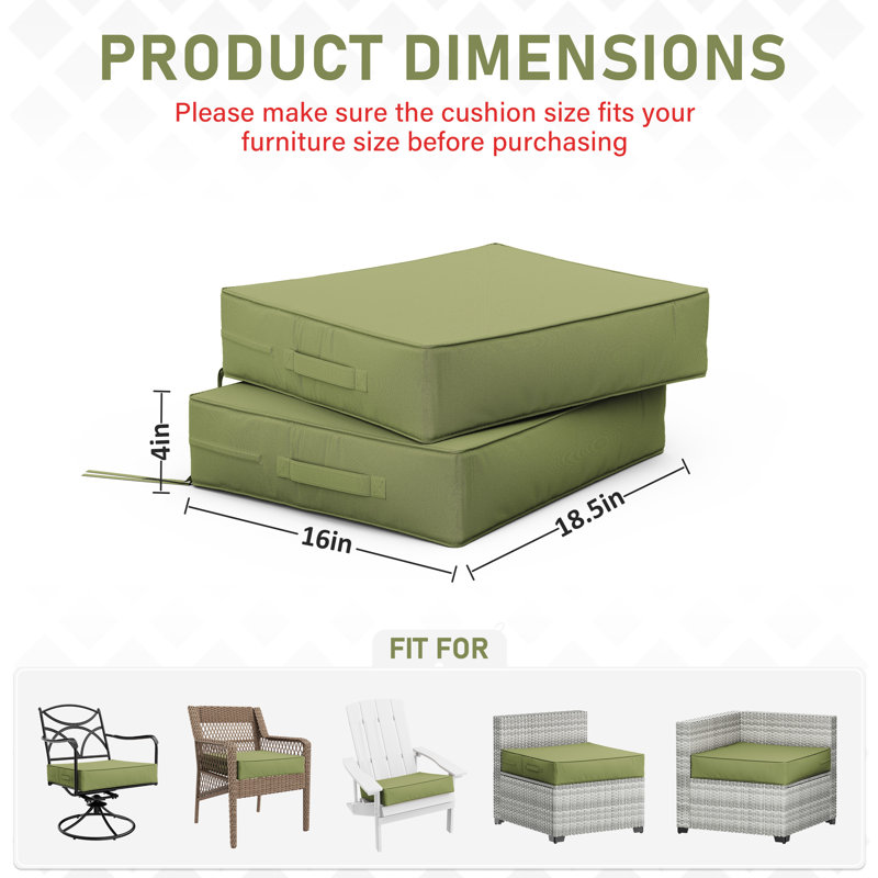 Coussins de siège d'extérieur (ensemble de 2), Vert clair, L 18,5 po x P 16 po, 4 pouces
