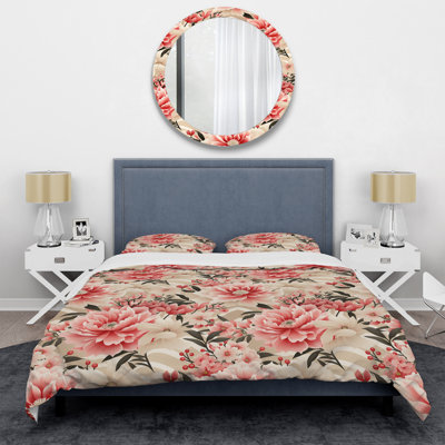 Rose floral pivoine délicatesse - ensemble de housse de couette floral - microfibre de polyester