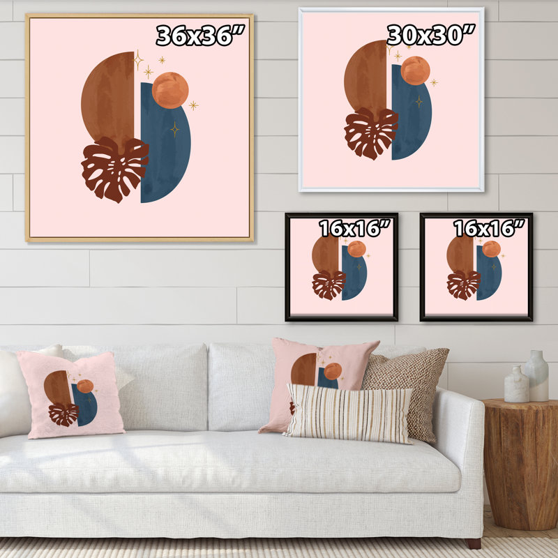 Abstrait organique avec feuille tropicale sur rose IV - Impression sur toile tropicale, H 36 po x l 36 po x P 1 po