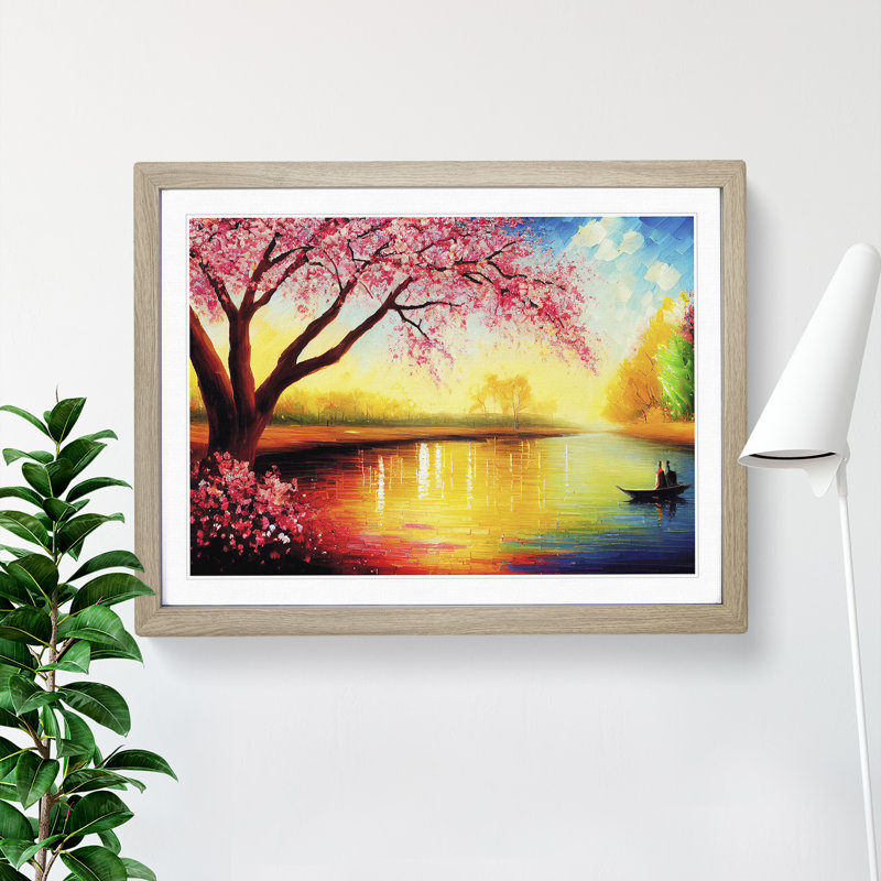 Cherry Blossom Tree Glow Vol.1 - Single Picture Frame Painting, 34cm H x 46cm W x 2cm D, Oak