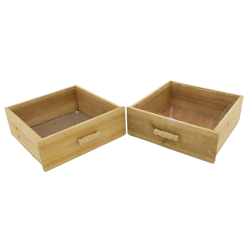 Caisse en bois massif avec rangement de tiroir, Naturel