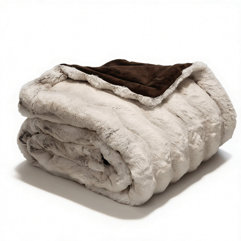 Faux Rabbit Fur & Flannel Weighted Throw Blanket, Ultra Soft & Cozy for Bedroom Living Room Décor , Coffee White