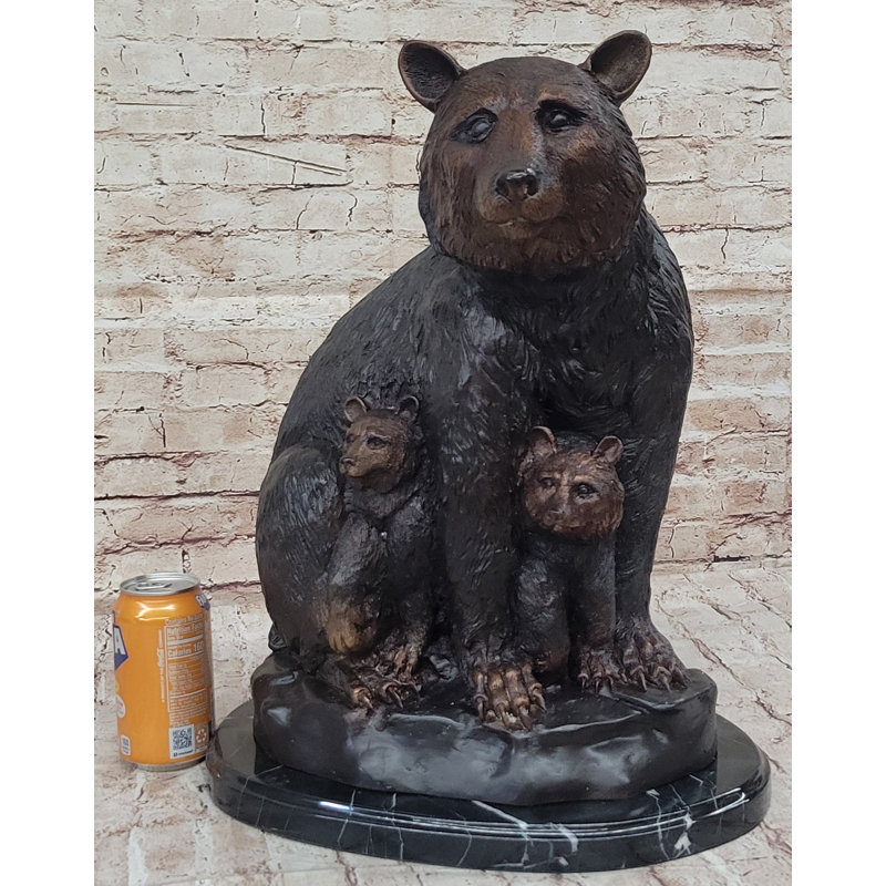 Mère ours et oursons - Sculpture en bronze en métal signée Art Moigniez