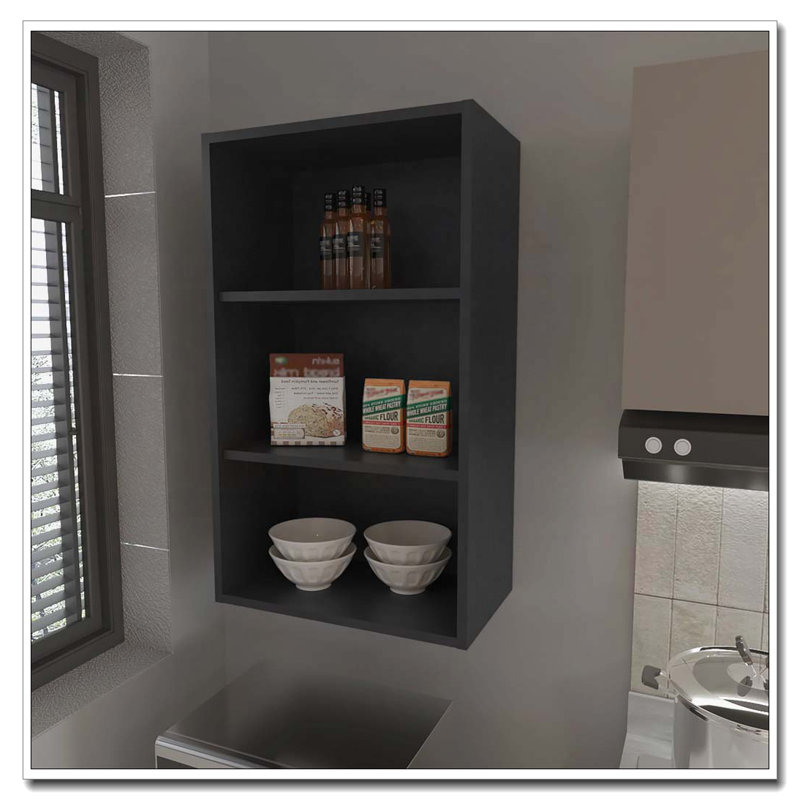 Black Wall Cabinet with Open Storage, Black
