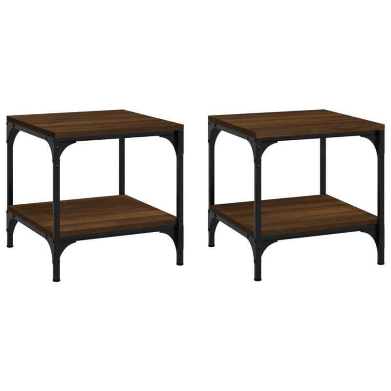 Gerlad Frame Side Table Set, Brown Oak