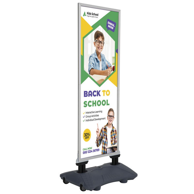 Silver Aluminum Outdoor Pavement Sign Holder with Gray Water Base