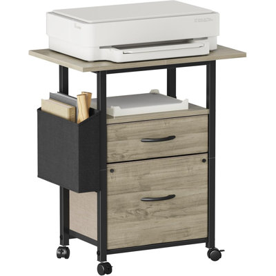 2 Drawer File Cabinet With   Extended Desktop Oak Grey