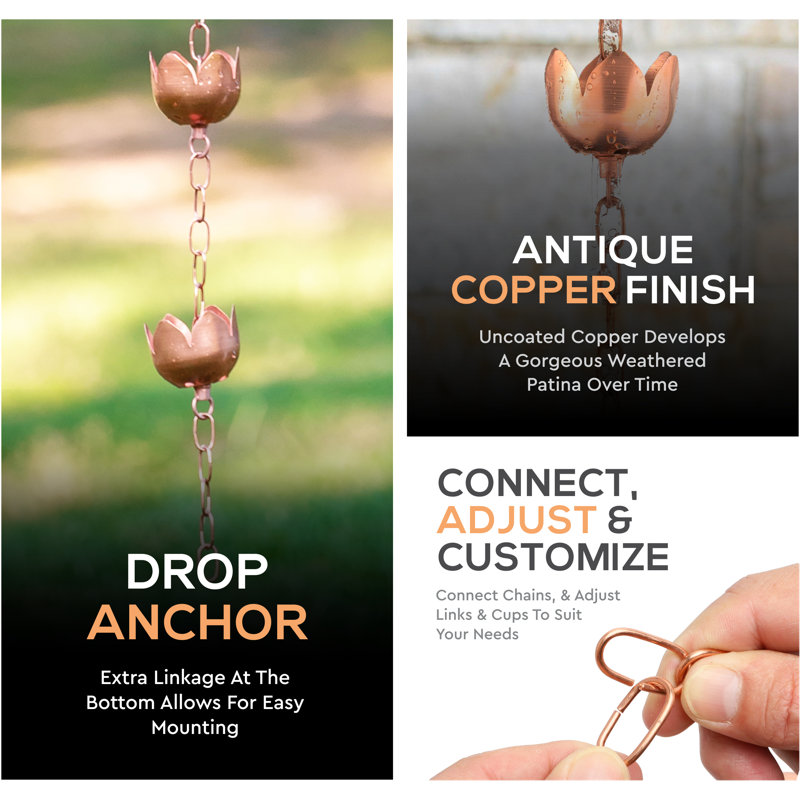 Marrgon Marrgon Copper Rain Chain with Tulip Style Cups for Gutter Downspout Replacement