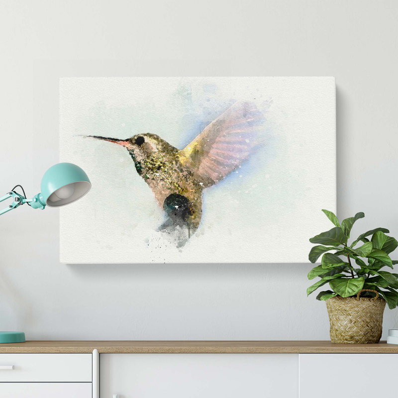 Flying Hummingbird Bird in Abstract - Wrapped Canvas, 60cm H x 91cm W x 3cm D