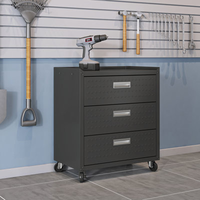 Armoire de rangement de garage mobile en métal gris anthracite Fortress