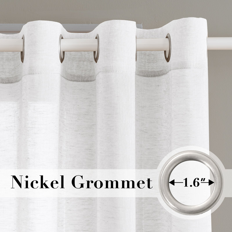 Linen Blended Textured Semi-Sheer Grommet Curtains - 37"/52" Widths Semi-Private & Light-Filtering Linen-Style Panels for Bedroom 
