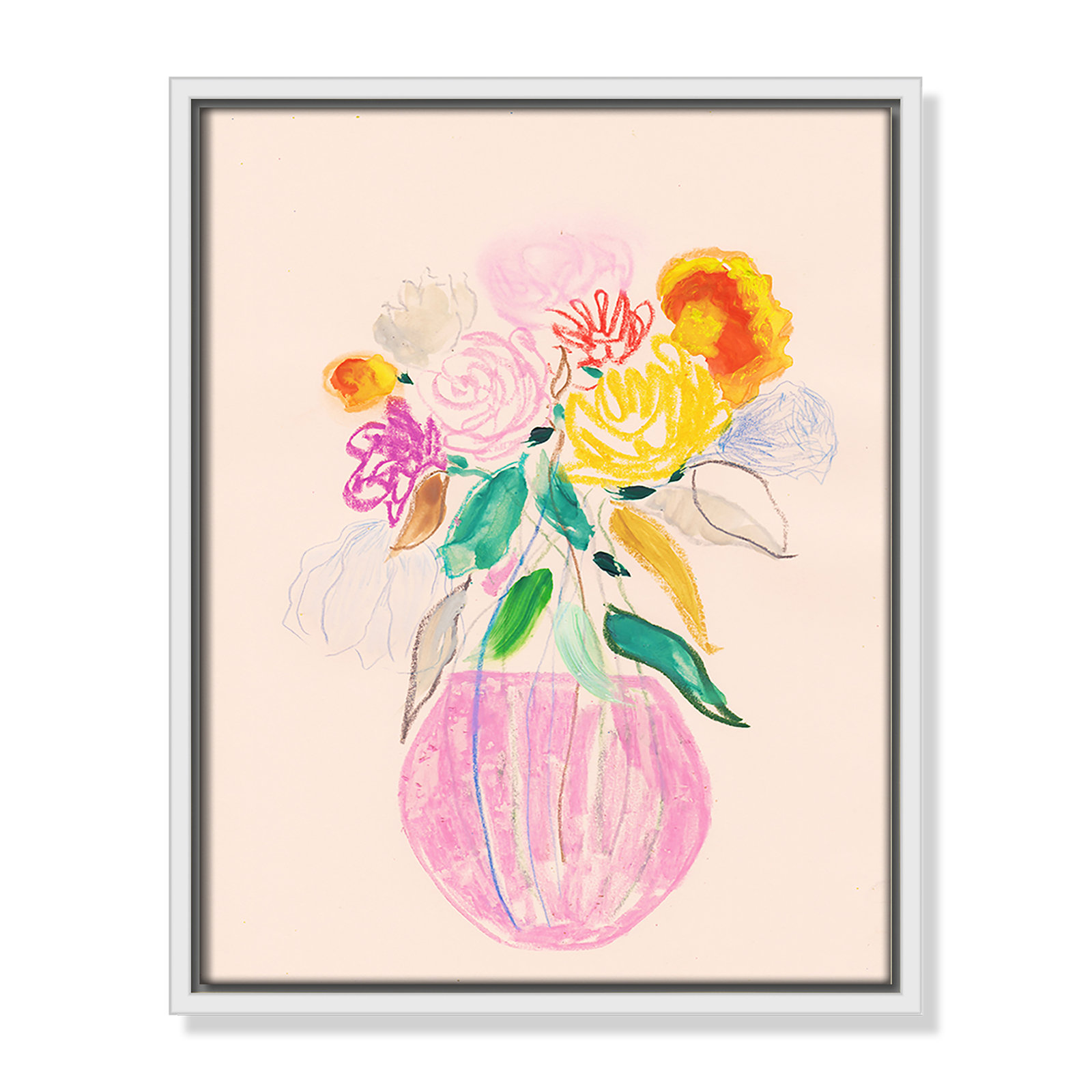 Simple Floral Collection "Simple Floral I" Print by Bea Dina, White Floater Framed Canvas, No Mat, 15.5" H x 12.5" W x 2" D