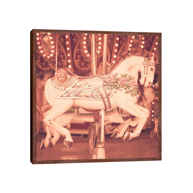Blush Pink Horse by Caroline Mint - Print on Canvas, Classic Brown Wood Framed, 93.98 cm H x 93.98 cm W
