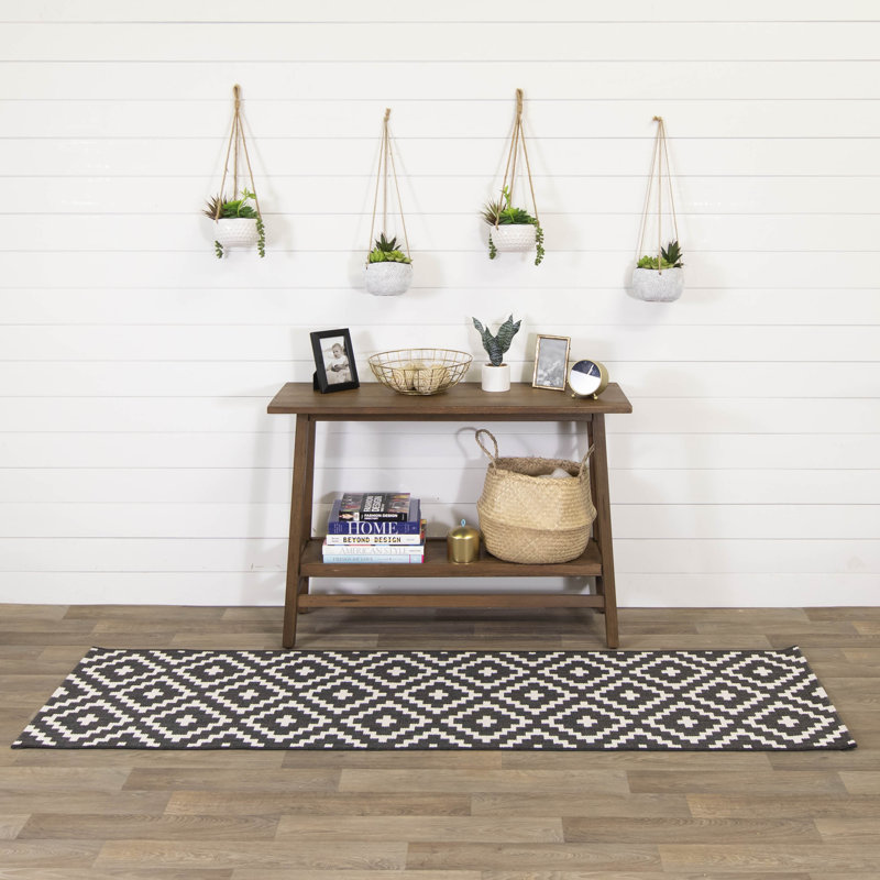 Tapis géométrique noir / blanc Boucher, Tapis de couloir 2 pi x 7 pi