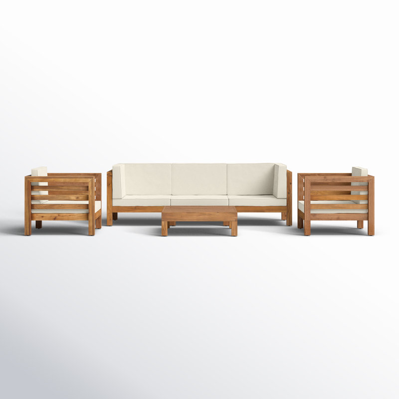 Maher Acacia 5 - Person Modular Patio Conversation Sets with Cushions, Teak Frame / Beige Cushion