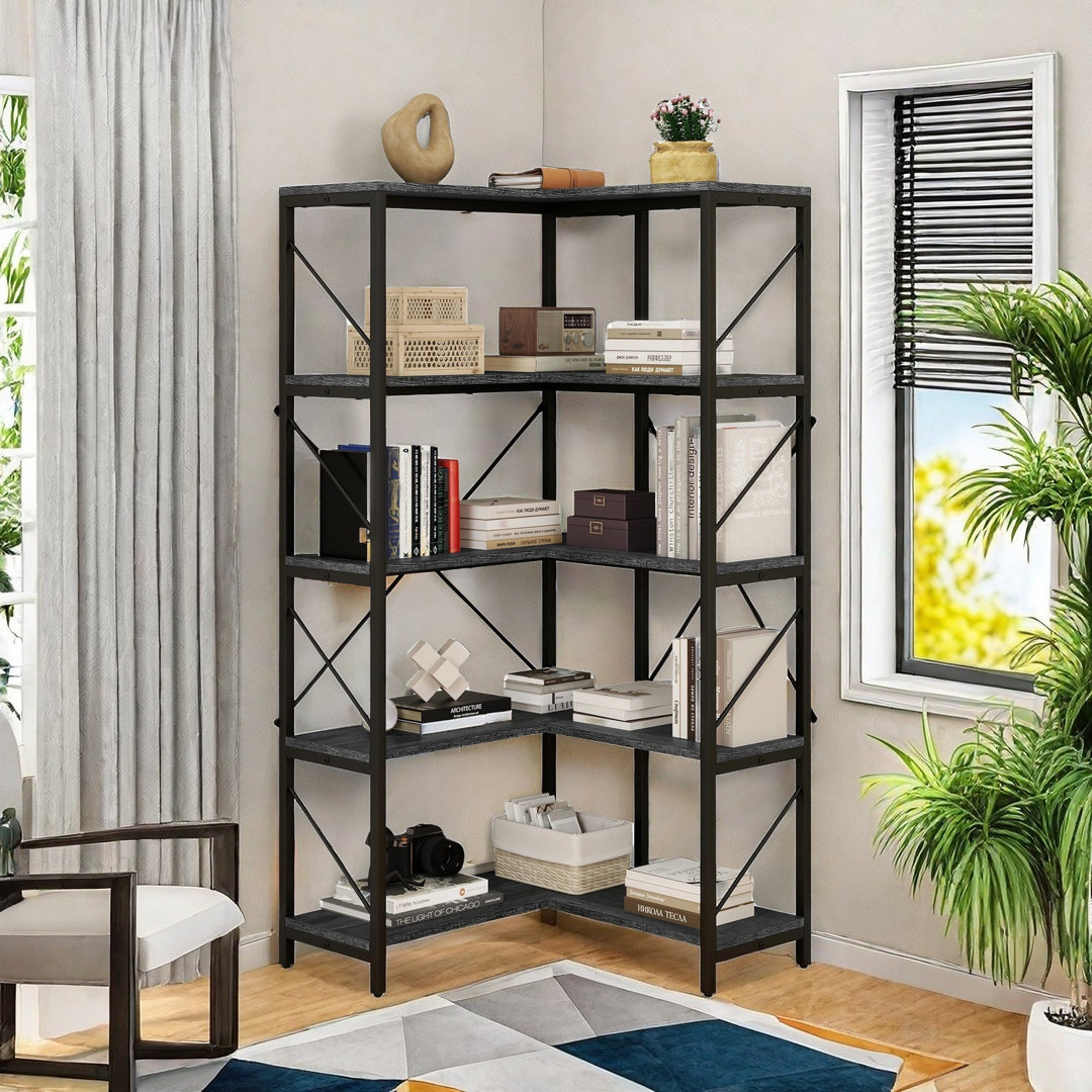 Sukanya 5 Tier Corner Bookcase, Large Display Rack Storage for Bedroom, Living Room Ebern Designs 