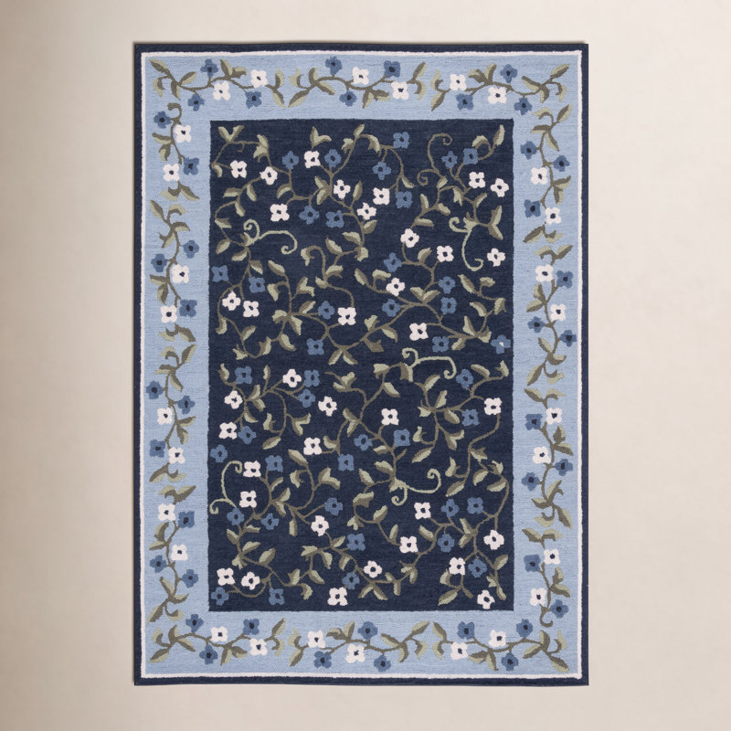 Sadee Martha Stewart Hand Tufted Wool, Cotton Floral Outdoor Rug, Rectangle 5' x 8'