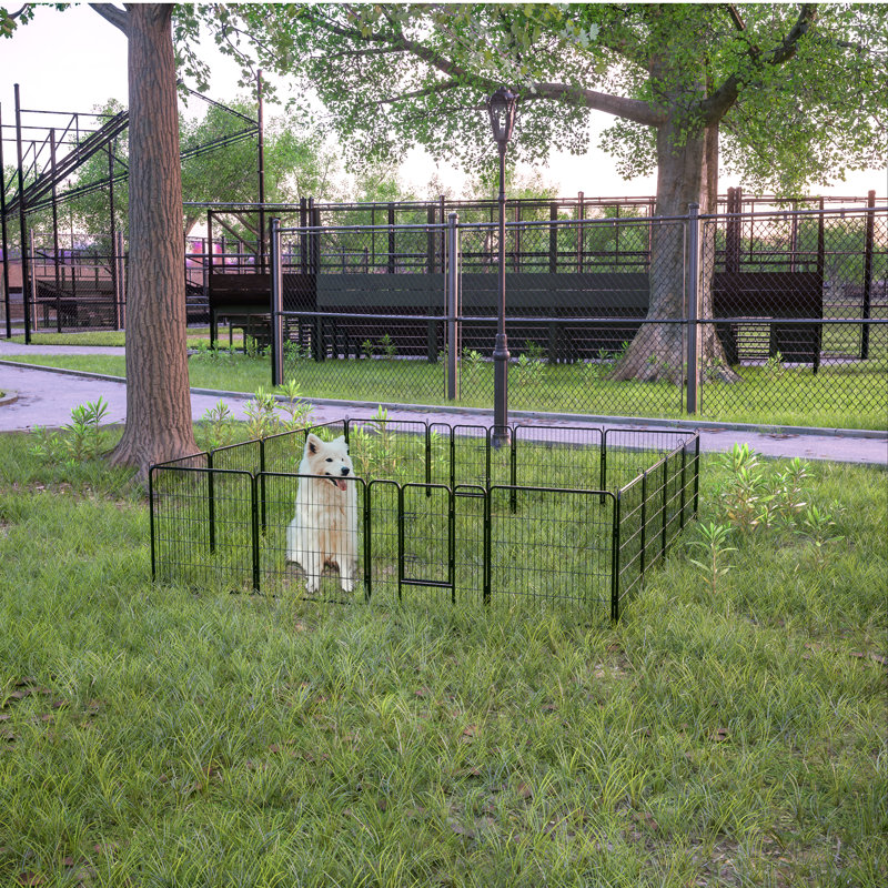 Parc pour chien 32 po pliable robuste - clôture en métal à 16 panneaux avec portes, résistant à la rouille pour l'intérieur / extérieur, le camping-car, la cour et le camping