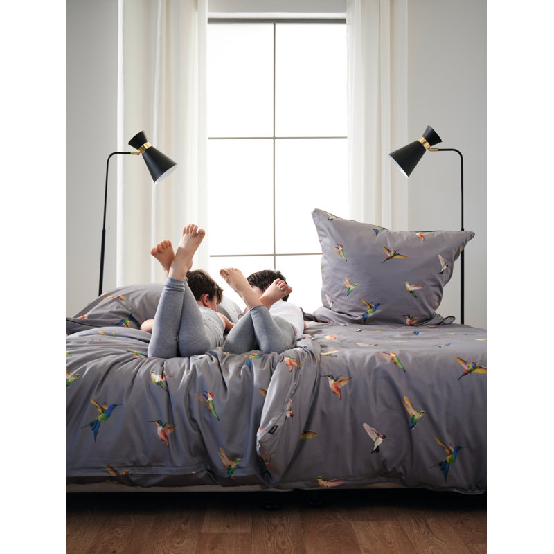 Cotton Duvet Cover Set with Pillowcases, Grey, Single - 1 Pillowcase (80 x 80 cm)