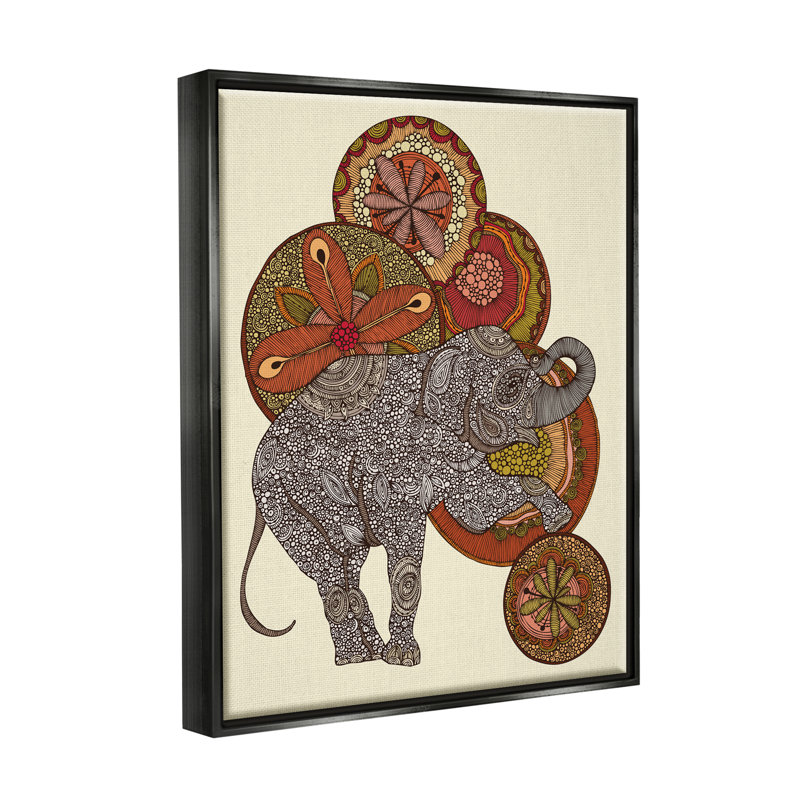 Éléphant et boule, détails de mandala, fractales, formes florales par Valentina Harper - impression sur toile tendue
