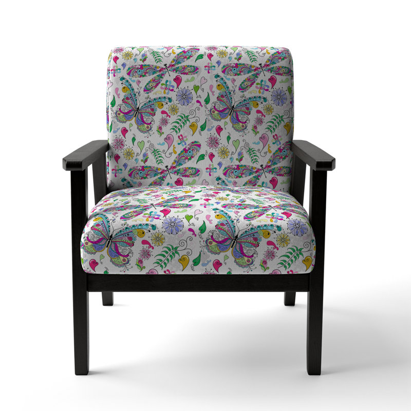 Chaise à accoudoirs rembourrée multicolore à motif cachemire floral