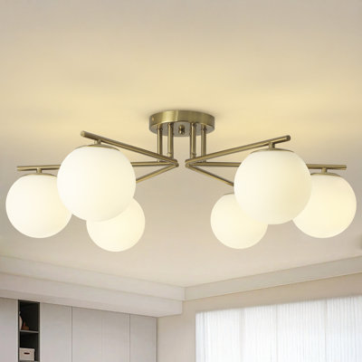 6 Lights Semi Flush Mount Ceiling Light Fixture, Modern Sputnik Chandelier Ceiling Lamp With E26 Bulb Base, Light Fixtures Ceiling Mount For Bedroom Kitchen Living Room Hallway