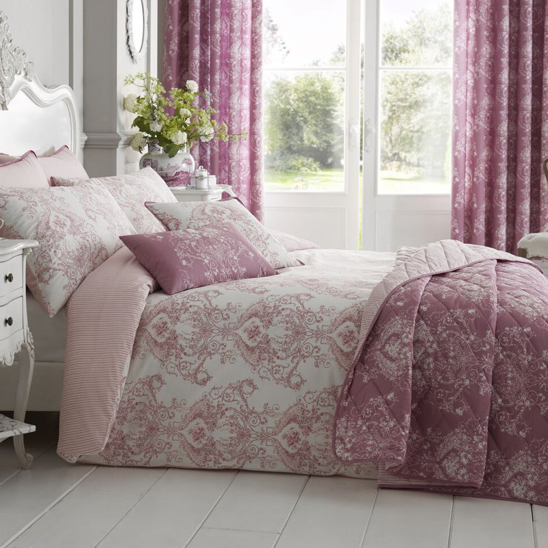 Hubert Cotton Blend Floral Duvet Cover Set with Pillowcases Included, Pink, Super King Duvet Cover + 2 Standard Pillowcases