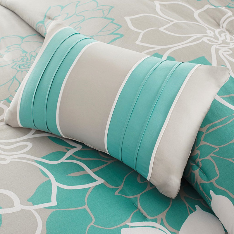Lit simple / simple TG - édredon en coton imprimé avec rembourrage, gracieuse jupe de lit, 2 taies décoratives, 3 coussins décoratifs