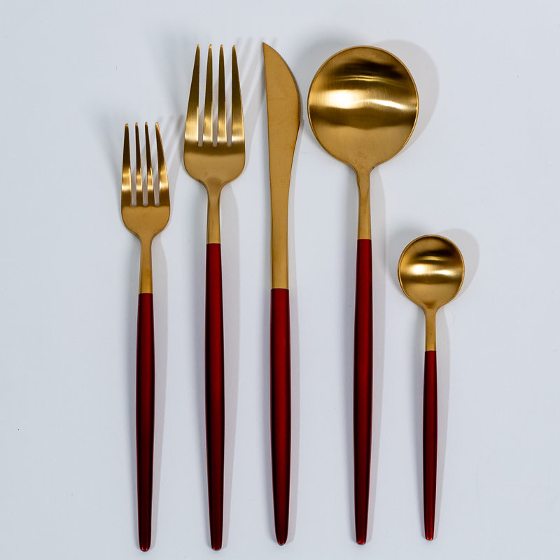 Ensemble de coutellerie royale, Or mat / rouge