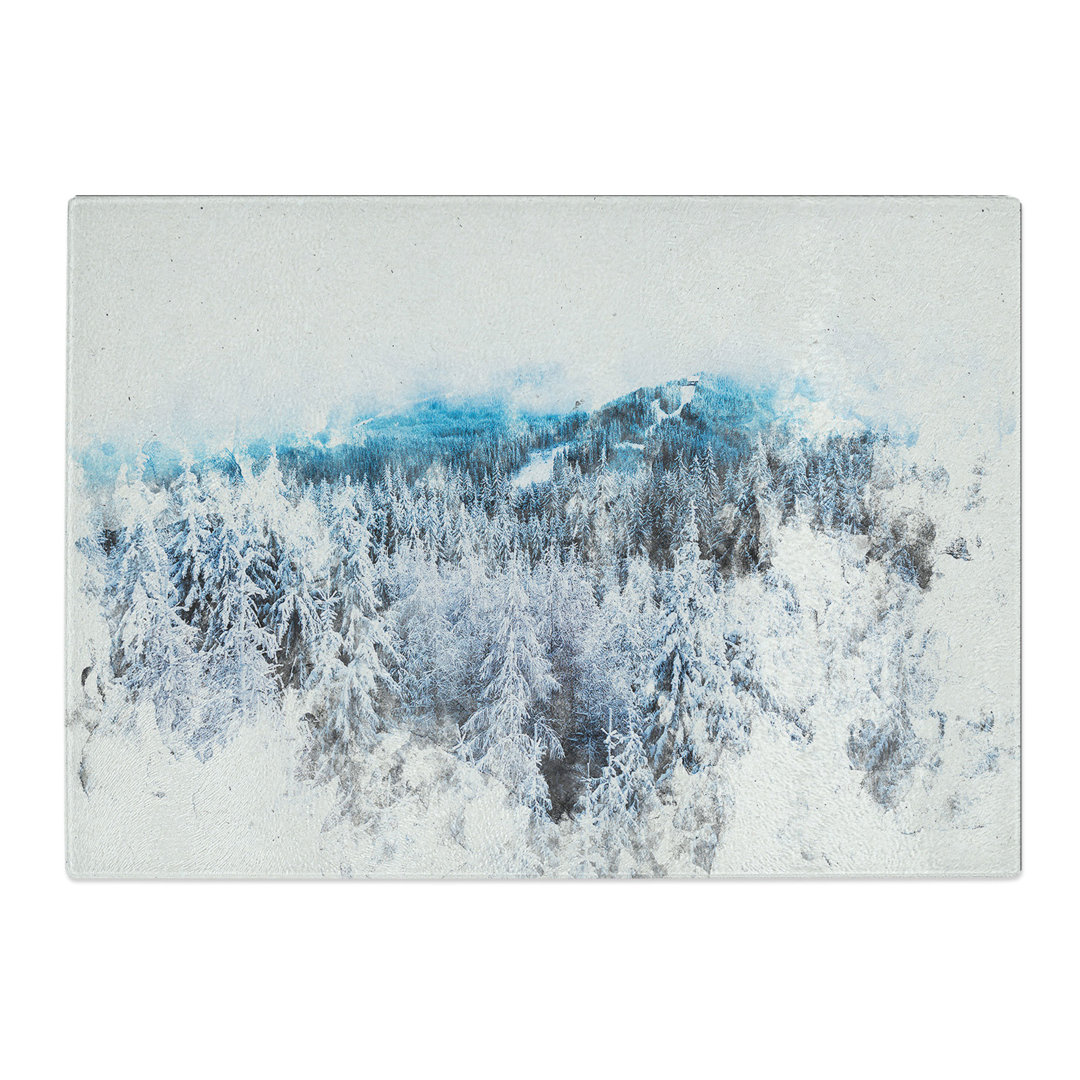 Tempered Glass Winter Forest in Romania Watercolour Chopping Board