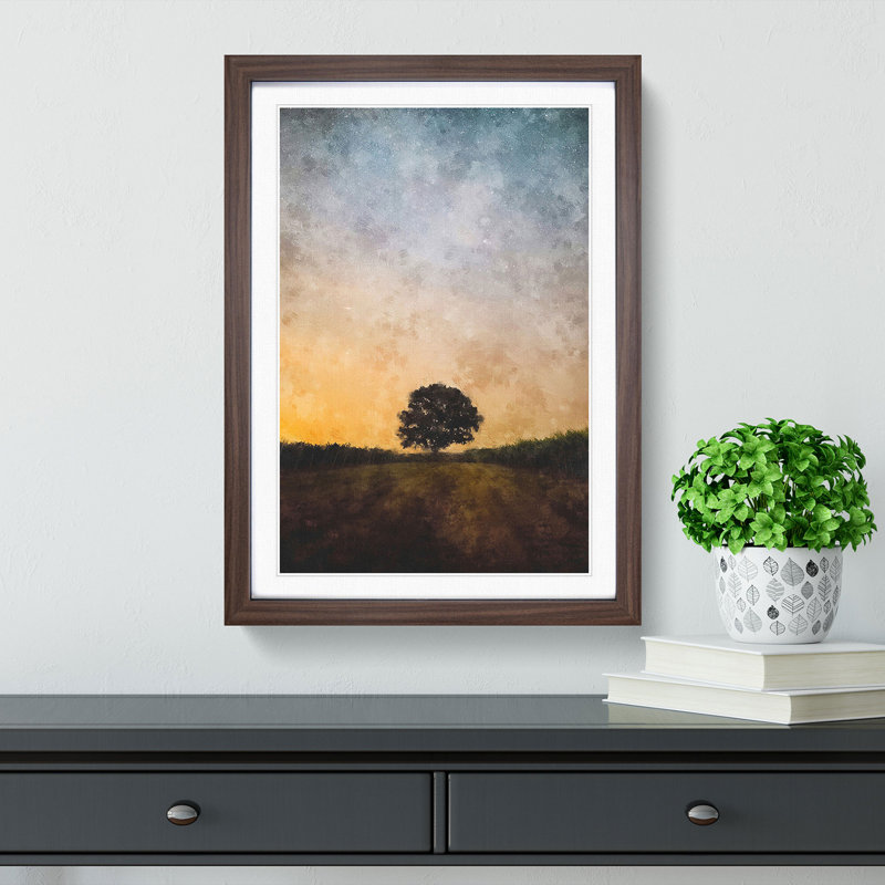 Lone Tree at Dusk - Framed Print, 87cm H x 62cm W x 2cm D, Walnut Framed