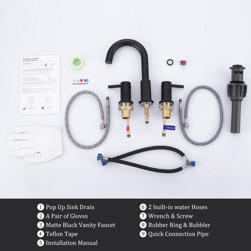 Matte Black 8-Inch Widespread Double Handle Bathroom Faucet