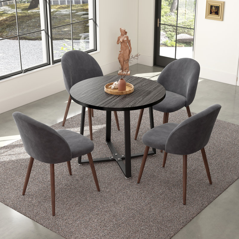 Ensemble repas rond 35,4 po Jazabella, Gris/noyer, Noir