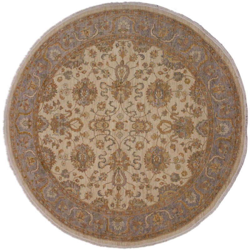 Tapis bleu / beige / orange en laine noué à la main 7 pi 11 po x 8 pi 1 po Baccio