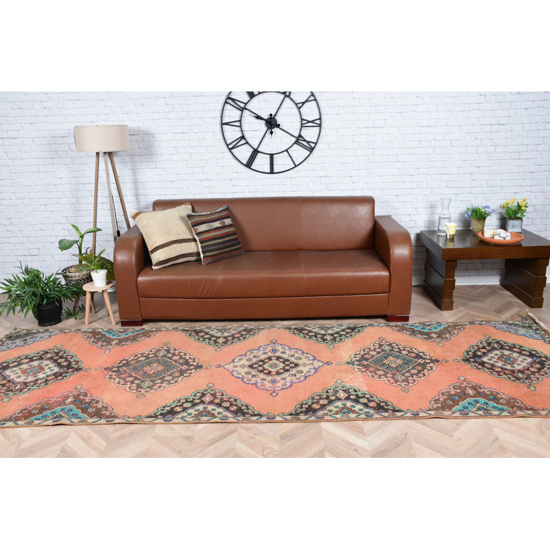 Tapis de couloir vintage rouge en laine turque Oushak idéal pour l'escalier et le couloir
