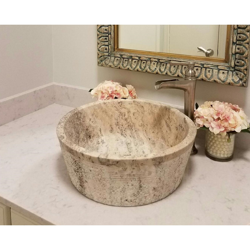 TashMart 16'' Stone Circular Bathroom Sink, Antico Grey
