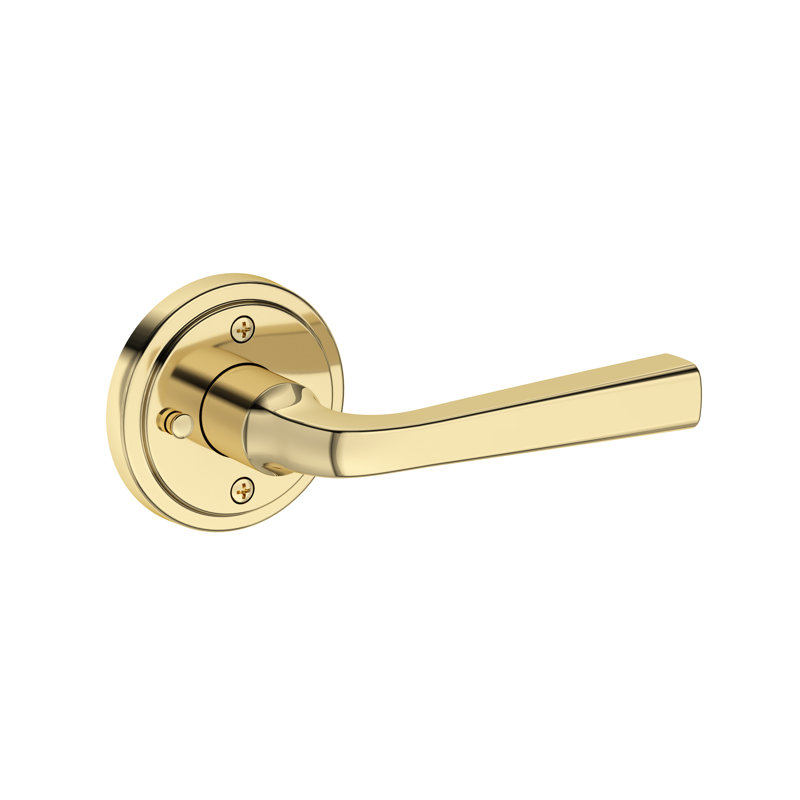 Kinsella Privacy Lever with Stepped Round Rose in Satin Nickel, Unlacquered Brass