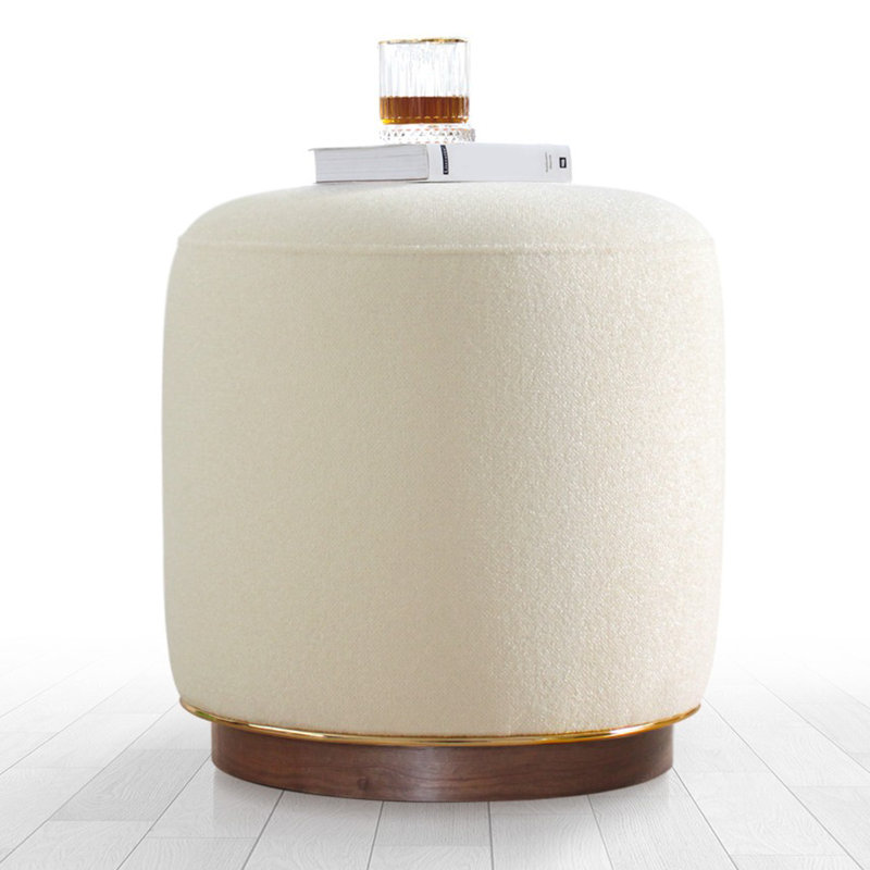 Modern Pouffe with Wooden Legs, Cream Color, 16.9 x 16.5 inches | 100% Cotton Cover, 35 DNS Orthopedic Sponge for Comfort | Ideal for Glam, Scandinavian, and Hotel Decor, Versatile Seating Option