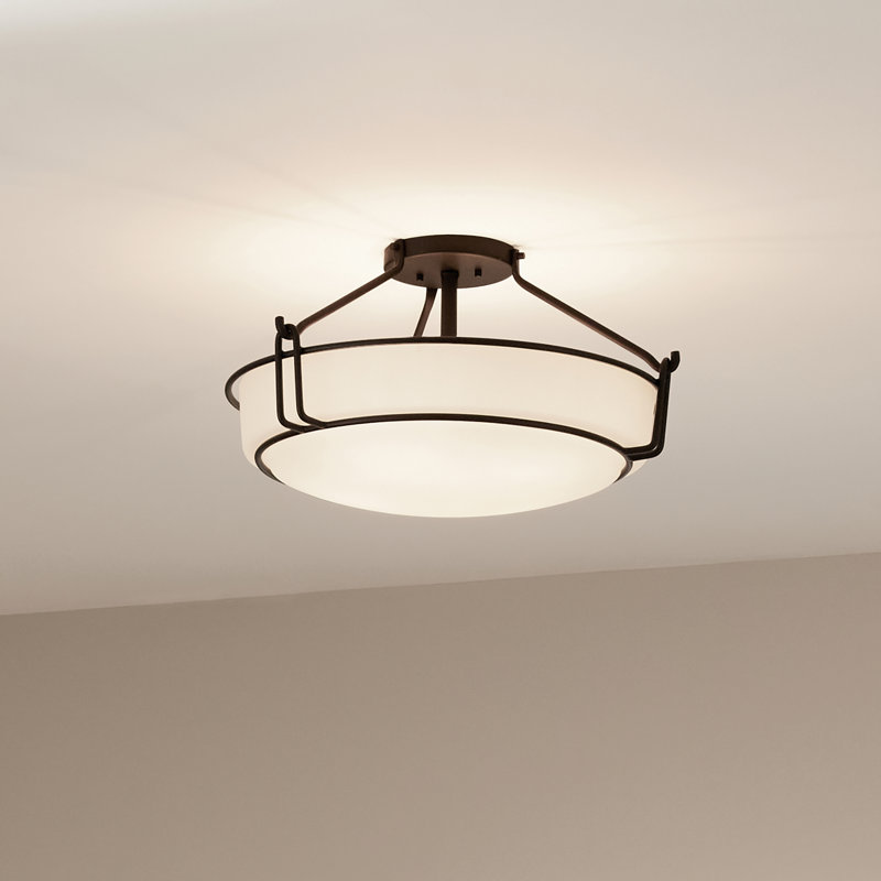 Plafonnier semi-encastré Alkire à 4 lumières de 56 cm (22 pouces) noir avec abat-jour en verre dépoli satiné, Noir