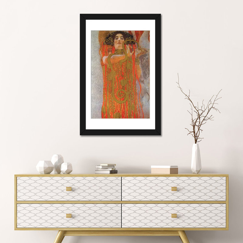 « hygieia, 1900-07 » par gustav klimt,, impression sur toile, H 24 po x l 16 po x P 1 po, Papier d'art encadré noir, Blanc
