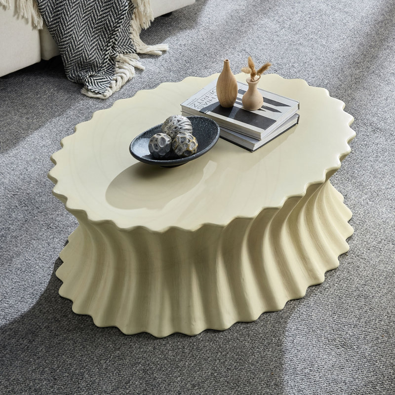 Table basse ovale rétro, 35,04 pouces, fibre de verre, sans assemblage