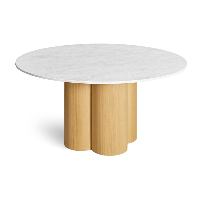 4 Quarter Round Marble Dining Table, White Oak, 60" W x 60" L