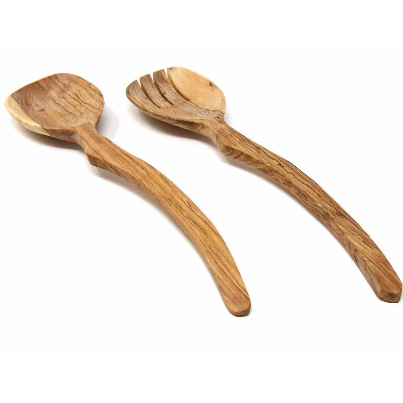 Ensemble de dessertes de salade en bois courbé 2 pièces statuette est sculptée Alvie