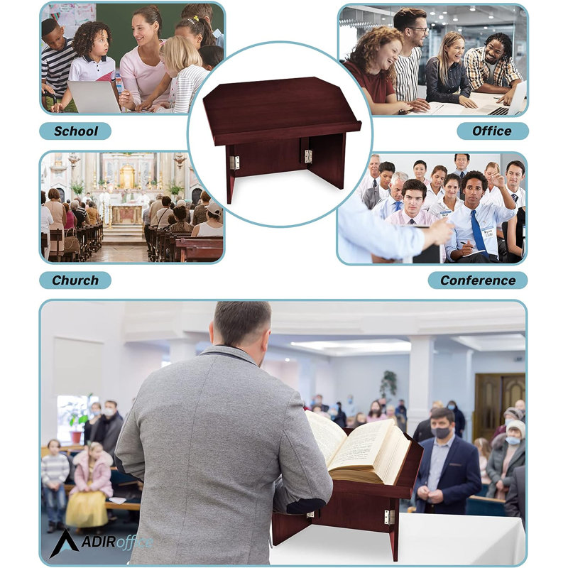 Mahogany Foldable Tabletop Presentation Lectern with Storage