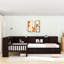 Lit plateforme simple en L en bois avec lit gigogne simple, tablettes de rangement et tiroirs-644822364