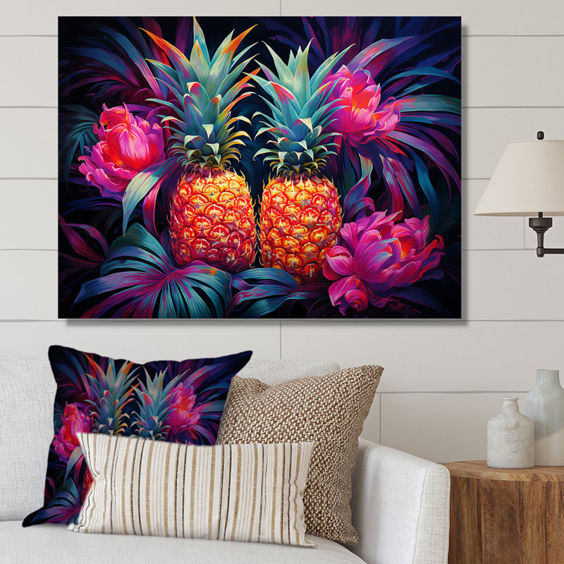 Nectar néon ananas sur toile, Toile tendue, H 16 po x l 32 po