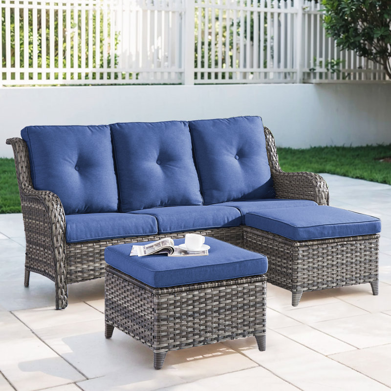 Bonia 72.44'' Wide Straight Patio Sofa with Cushions, Blue